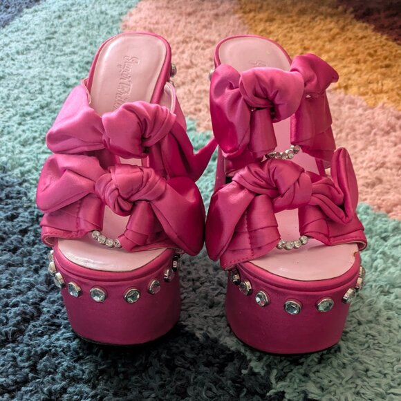 Barbiecore Chunky Sandals Platform Heel Hot Pink Size 8 sugar thrillz - Picture 3 of 9